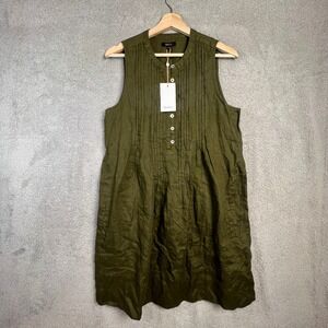 Quince 100% Linen Dress Medium Olive Green European Linen Sleeveless Swing NWT